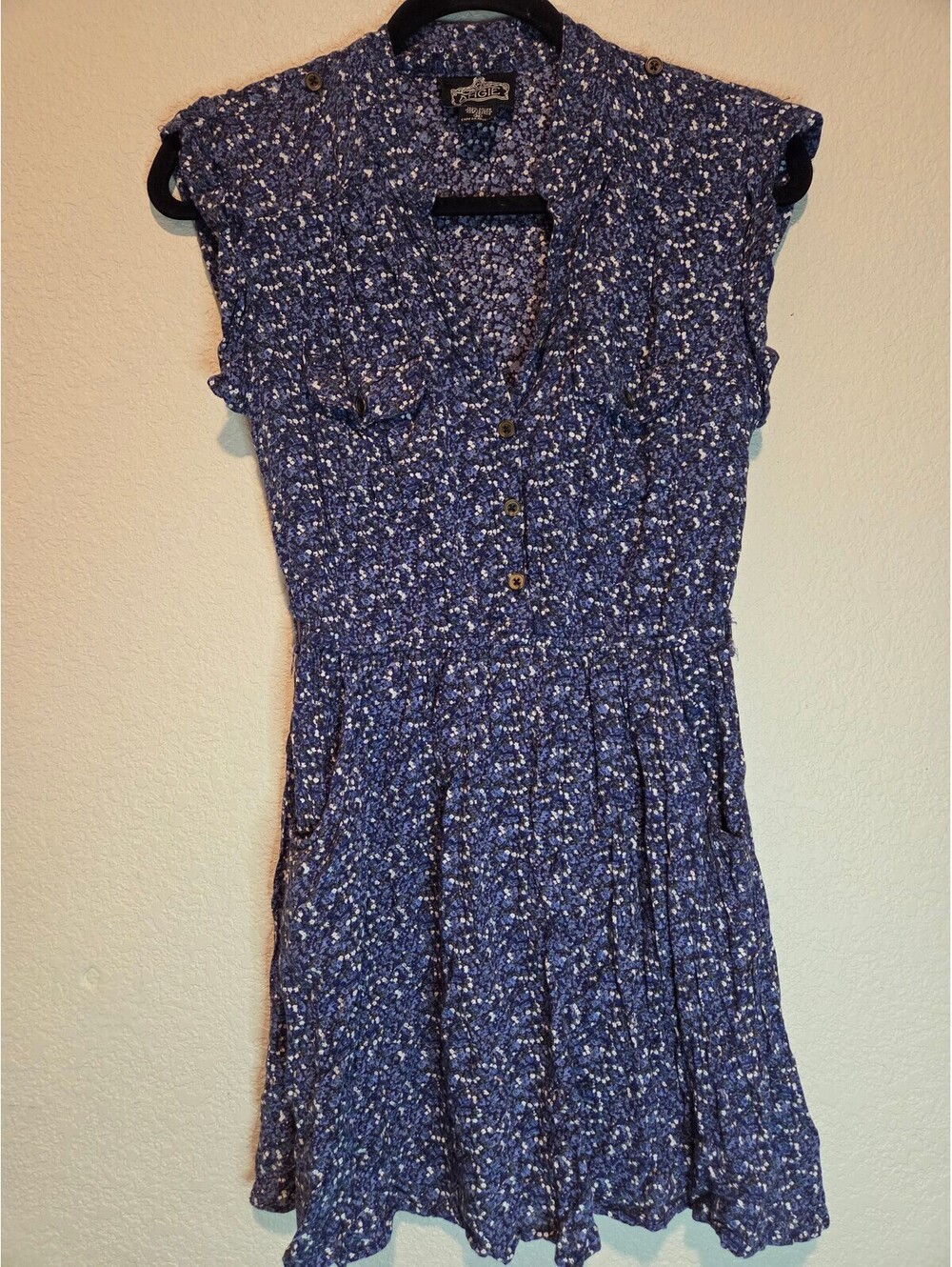 Angie Medium Blue Floral Rayon Dress - Picture 1 of 4